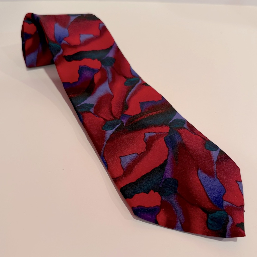 J Garcia Abstract Red and Blue Silk Tie